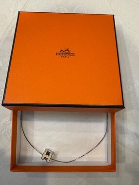 Authentic Hermes Silver Cube ‘H' Pendant Necklace